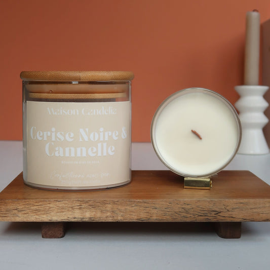 Bougie parfumée artisanale Cerise Noire & Cannelle – Maison Candelia