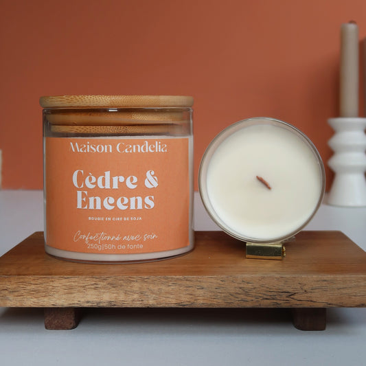 Bougie parfumée artisanale Cèdre & Encens – Maison Candelia