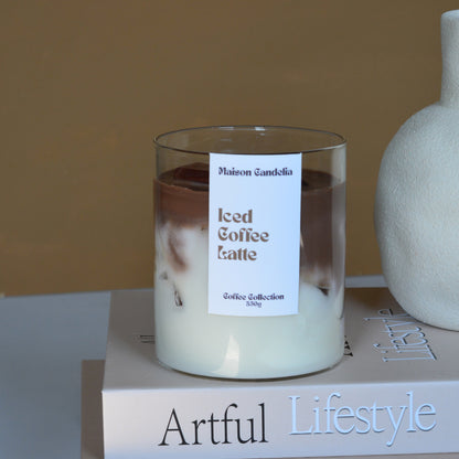 Bougie iced coffee latte 350g effet boisson glacée réaliste parfum café lait vanille Candelia Café