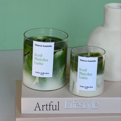 Bougie parfumée iced matcha latte Candelia Café en 170g et 350g effet boisson glacée réaliste