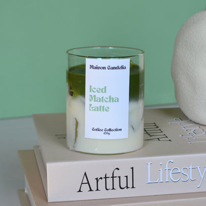 Bougie iced matcha latte 170g bougie parfumée effet boisson glacée réaliste Candelia Café