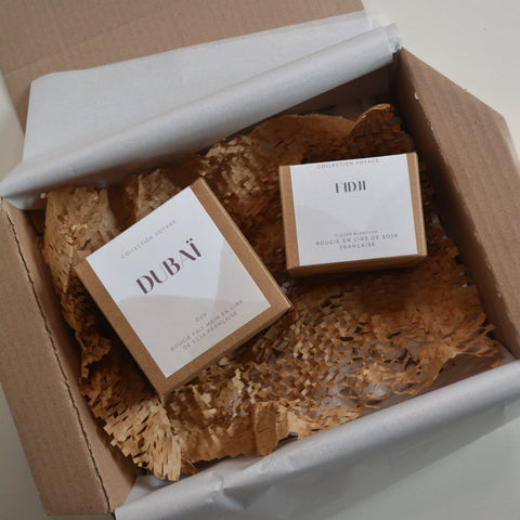 Coffret Duo Bougies Voyage — 250g + 130g | Cire de Soja | Jesmonite | Maison Candelia