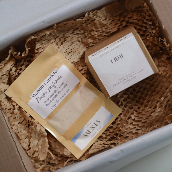 Coffret Évasion — Poudre Parfumée + Bougie Voyage 130g | Maison Candelia