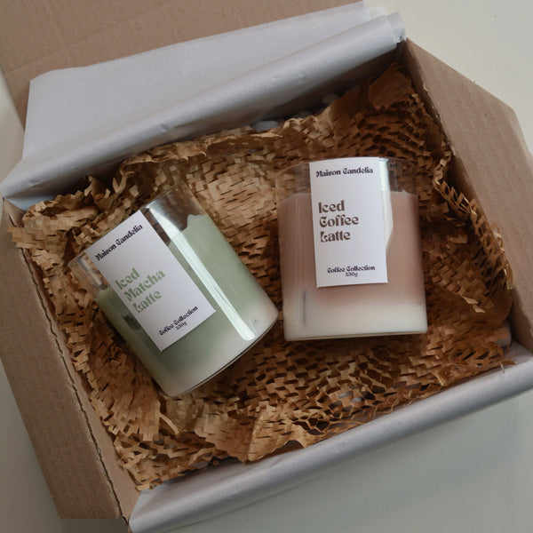 Coffret Gourmand — Duo Iced Latte Matcha & Café 350g | Maison Candelia